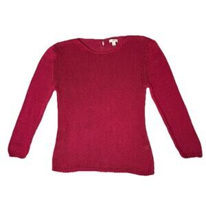 J Jill Womens Large Pink Mercerized Cotton Knit Sweater Long Sleeve Keyhole Back